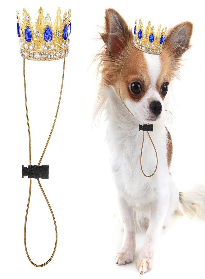 Abbylike Pet Rhinestone King Crown, Queen Crown for Birthday New Year Costume for Small Dog Cat Cosplay Party Accessories Adoption Celebration Wedding Birthday Photos Prop Costume(Blue,Small) - Image 1